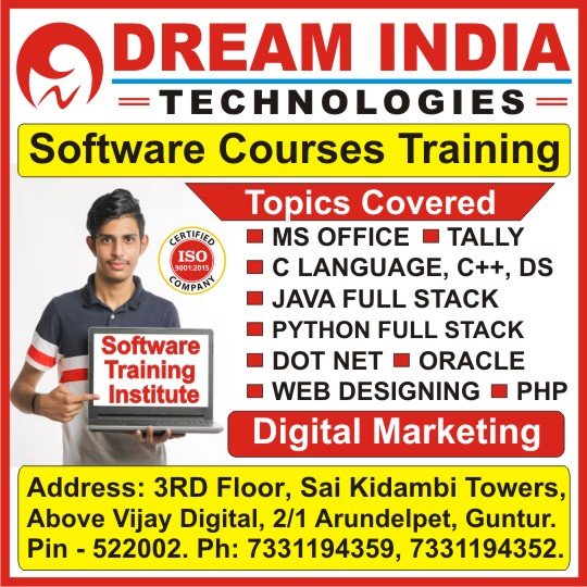 Software Courses Training in Guntur, Best Software Training Institute in Guntur - Dream India Technologies Guntur Software Courses Training in Guntur, Best Software Training Institute in Guntur - Dream India Technologies Guntur