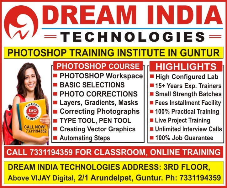 Photoshop Training in Guntur, Photoshop Course in Guntur, Photoshop Institutes in Guntur – Dream India Technologies Guntur Photoshop Training in Guntur, Photoshop Course in Guntur, Photoshop Institutes in Guntur – Dream India Technologies Guntur