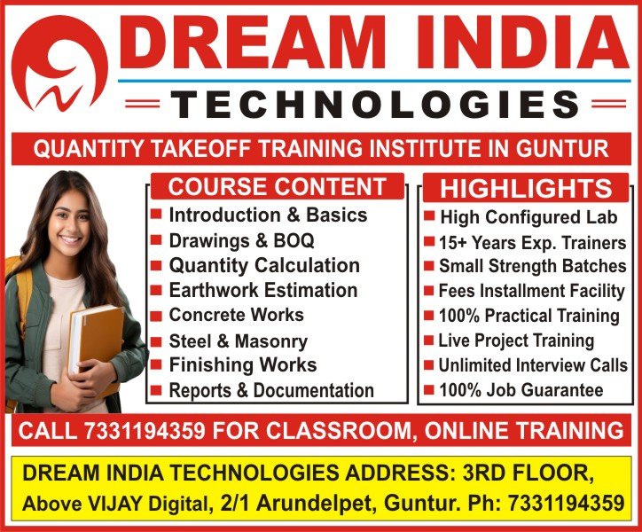 Quantity Takeoff Course in Guntur, Best Quantity Takeoff Training Institute in Guntur - Dream India Technologies Guntur Quantity Takeoff Course in Guntur, Best Quantity Takeoff Training Institute in Guntur - Dream India Technologies Guntur