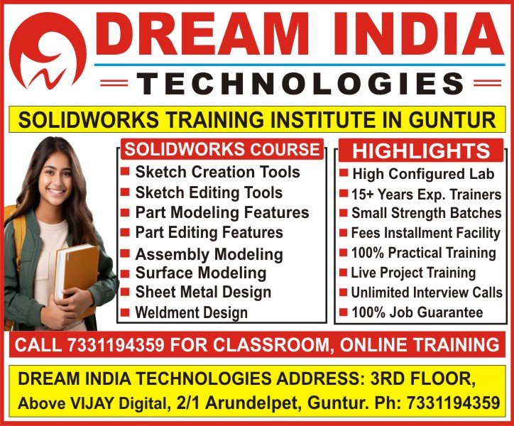 Solidworks Course in Guntur, Best Solidworks Training Institute in Guntur - Dream India Technologies Guntur Solidworks Course in Guntur, Best Solidworks Training Institute in Guntur - Dream India Technologies Guntur